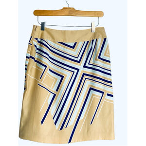 Escada Sport Silk Geometric Skirt Tan Blue XS Size 34